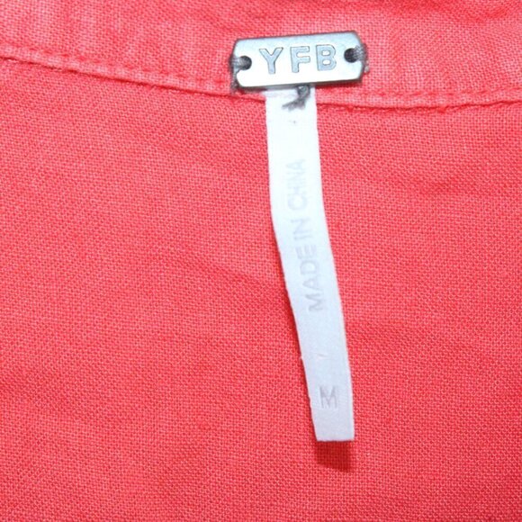 Y.F.B Button Down Twisted Front Long Sleeve Shirt Orange Medium Dolman Sleeve - Picture 2 of 3